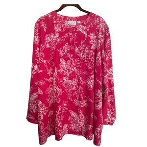 Joan Rivers Vibrant Pink Floral Tunic Blouse Size 22W